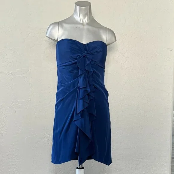 NWT Blue Silk Strapless Dress BCBGMaxAzria - Picture 1 of 8